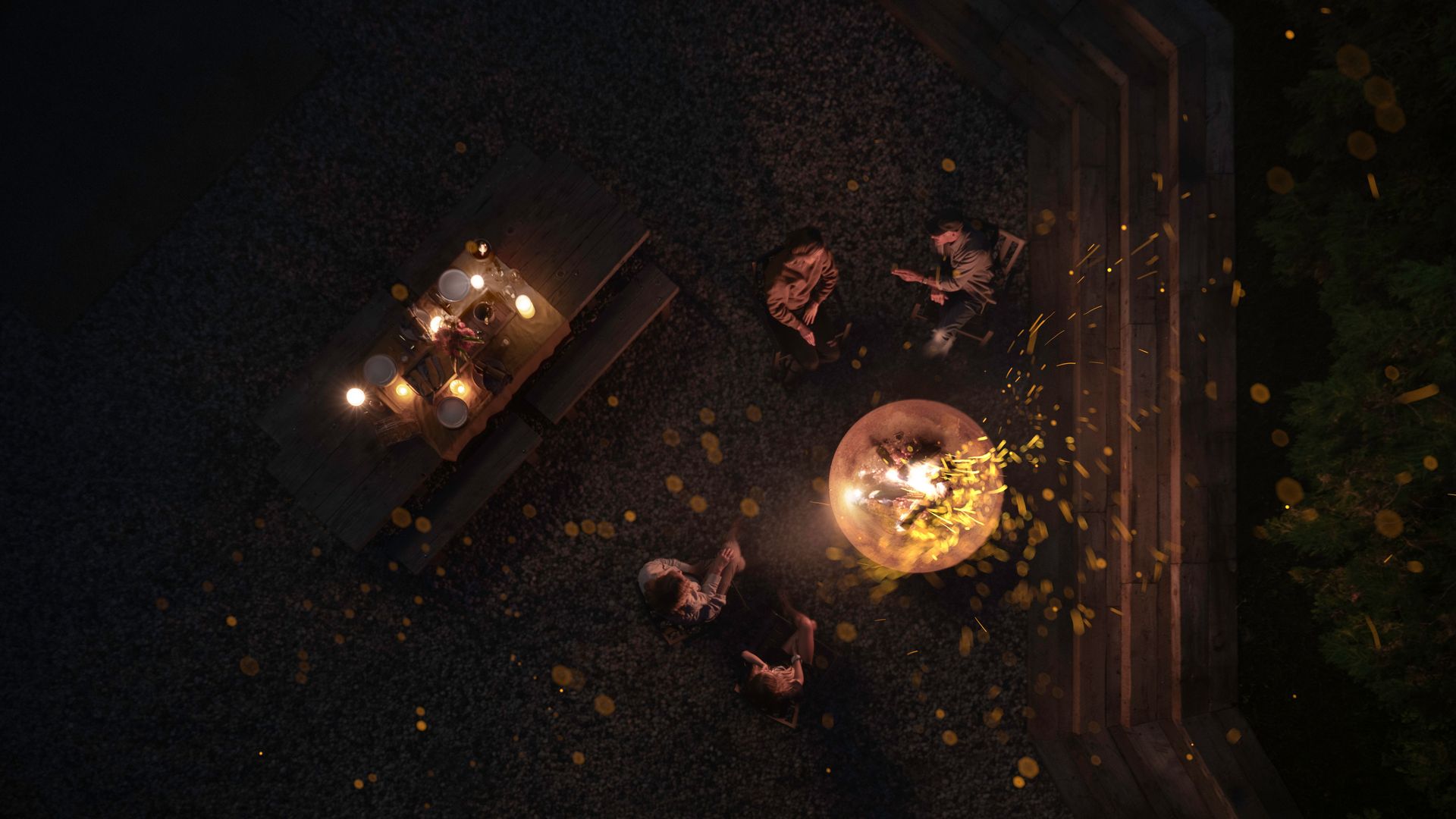 Fire pit at The Woodland House from above
